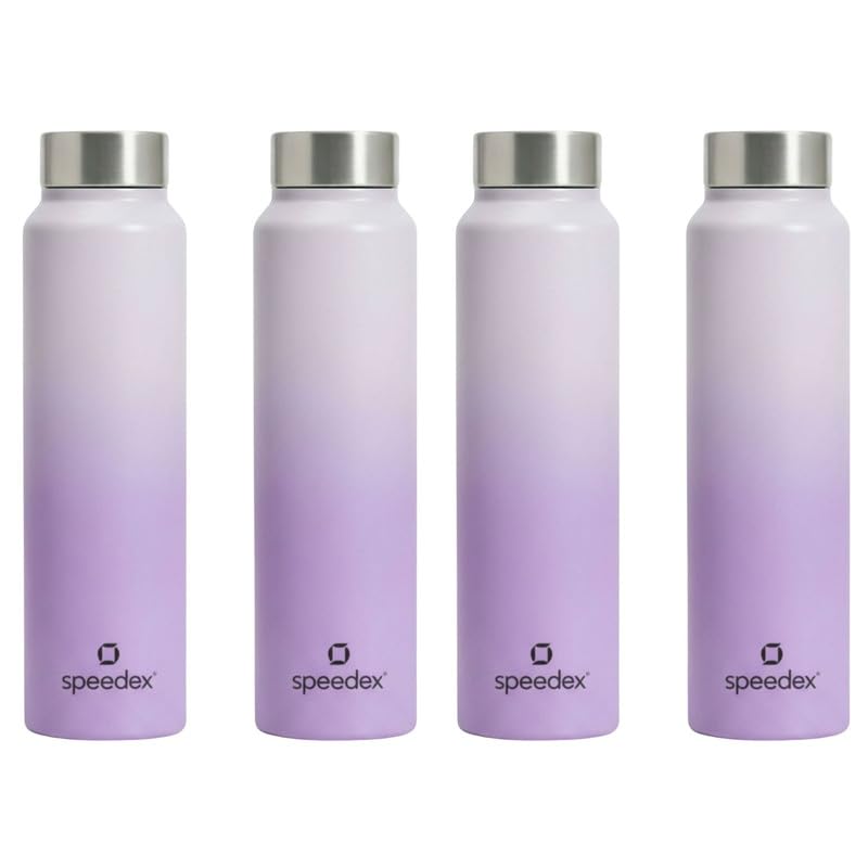 Image of Speedex Stainless Steel Water Bottle 1 Ltr, Leak Proof Screw Cap, BIS Approved 1000 ml Metal Bottle For Daily, Office, School, Gym, Travel Use for Men, Women, Kids, Adults, Dual Purple, Set of 4