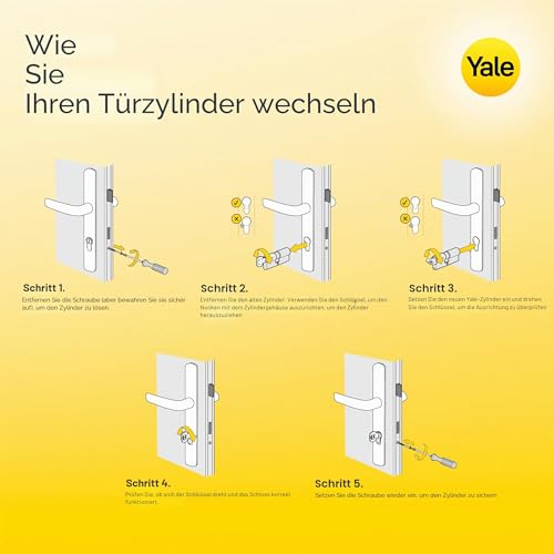 Yale Europrofil Zylinder 1000 PLUS Serie Zylinder mit Not- und Gefahrenfunktion 30/40mm Nickel matt...