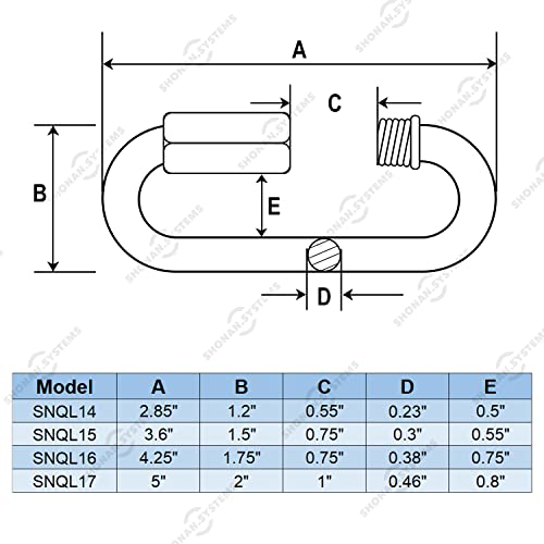 Shonan 3.6" Chain Quick Links, 2 Pcs 5/16" Marine Grade Screw Chain Links, Large Opening Chain Connector Chain Coupler, 1500 Lbs Capacity #TOP1