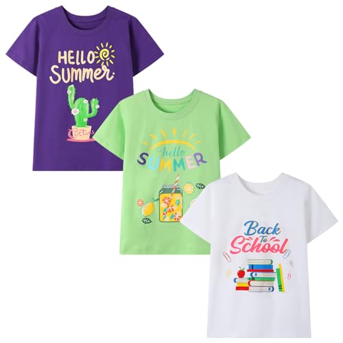 Image of HILEELANG Girl T-Shirts Short Sleeve Graphic Tees Cotton Casual Summer Tops Shirts Packs