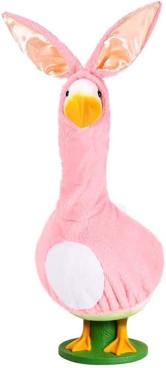 Easter Bunny Goose Outfit Pink Fluffy Goose Clothes Fits 23" Geese for Goose Statue Outdoor Garden Lawn Yard Patio Spring Decor