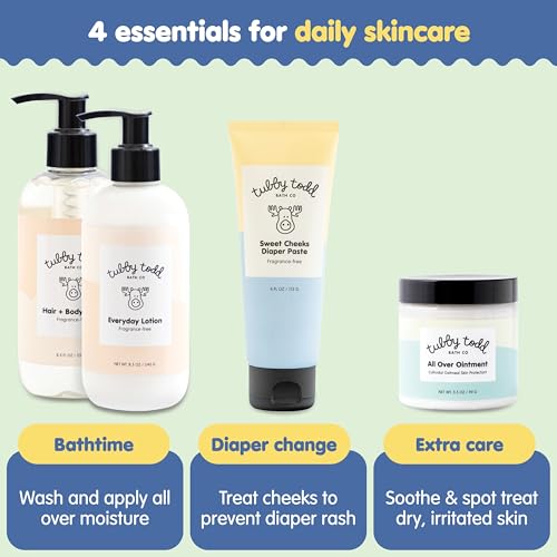 Image of Tubby Todd Baby Bath and Skincare Kit, The Baby Bundle Gift Set | Shampoo and Body Wash, 8.5 oz Everyday Lotion, 3.5 oz All Over Ointment & 7.9 oz Diaper Paste Cream, Lavender Rosemary