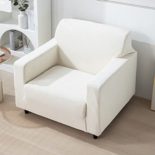 Image of HOKIPO 200 GSM Premium Velvet Sofa Cover 1 Seater Fully Covered, Beige (AR-4736-BGE)