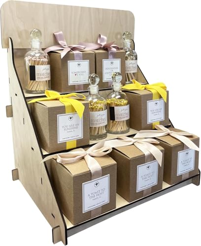 Wooden Portable Retail Table Display Stand Countertop 3 Step Riser Craft Shows, Farmers Markets Tradeshows |No Hardware Assembly Flat Pack Soap Display CBD Jewelry Spices Cups Tumblers Coasters