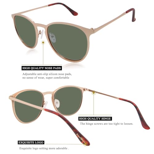 FaceWear Classic Round Retro Sunglasses UV400 Circle Lens Metal Frame Men Women FW1006 D1 Gold Frame/Green Lens — view 3