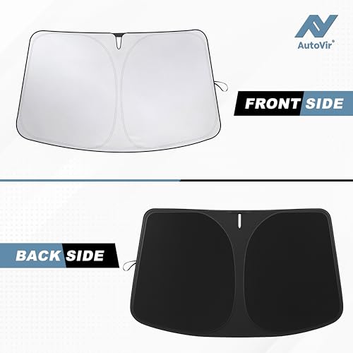 Image of Autovir Windshield Sun Shade for 2017-2024 2025 2026 Tesla Model 3 Sunshade / 2020-2024 2025 2026 Tesla Model Y Sunshade, UV & Heat Protection Foldable Front Window Sunshade, Tesla Car Accessories