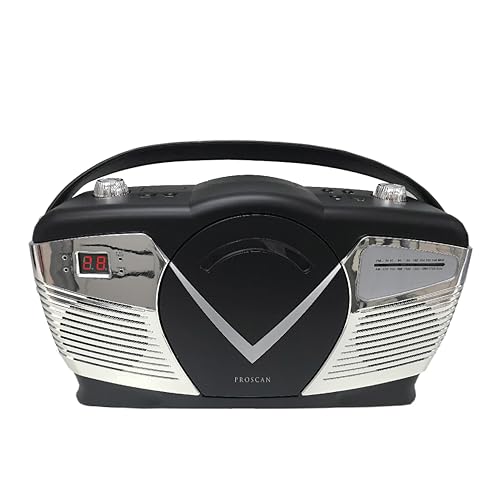 PROSCAN Retro Style Portable CD Boombox with AM/FM Radio- Top Loading CD - Aux-in Jack - AC & Battery Compatible - LCD Display - Carrying Handle