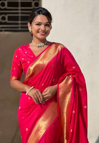 Image of SGF11 Women's Kanjivaram Paithani Silk Saree With Unstitched Blouse Piece