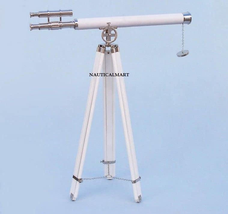 Telescopio NauticalMart de trípode de pie cromado y cuero miniatura 5