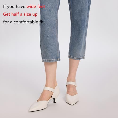 Image of RIBONGZ Comfortable Kitten Heels for Women Pointed Closed Toe Ankle Strap Buckle Heels Slip on Low Heel Church Pumps Wedding Bridal Party Dressy Shoes