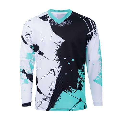Dirt Bike Jersey Herren Radsport Oberteil Langarm Mountainbike Bekleidung Fahrrad Motocross Motorrad Shirts Downhill Radsportbekleidung Powersports Moto Biker Türkis XL
