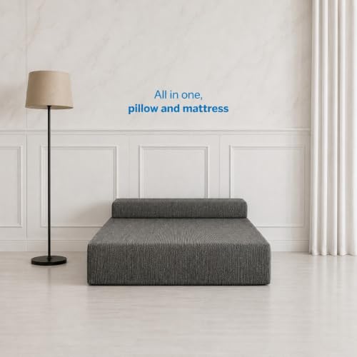 Image of Sleepwell Sofa Cum Bed | Single Seater 75x30x7 Inch - Folds into a Single Bed | Comfortable by Day, Supportive by Night Resitec Foam | Washable Zip Cover | Grey | 3 Years Warranty