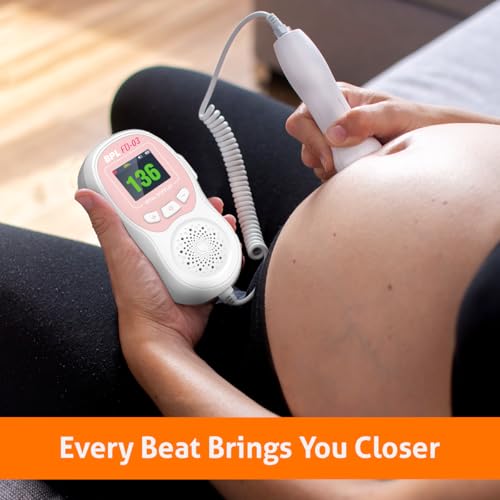 Image of BPL Medical Technologies FD-03 Fetal Doppler Smart Noise Reduction & Heartbeat Detection Machine with in-Built Speaker for Home and Clinic Use - Pink & White