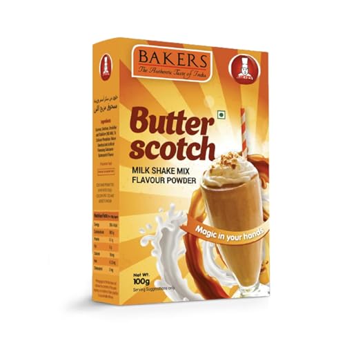 Image of BAKERS Milk Shake Mix Powder - Butterscotch Flavor Pack of 4, Each 100g (400 Gram) | Instant Thick & Creamy Shake Mix | Rich & Delicious Dessert Drink | Ready to Mix with Milk | No Preservatives