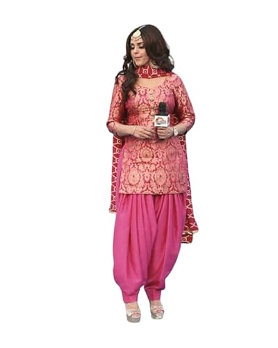Rayon Shree Shyam Women Gold Printed Readymade Salwar Suit Set (Ready To Wear) (In, Alpha, M, Regular, Pink)