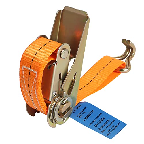 Foto von 4 Stück 800kg 4m Spanngurte mit Ratsche 2 teilig zweiteilig mit Haken Ratschengurt Zurrgurte schwarz 25mm (Orange)