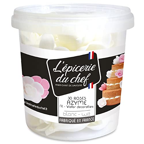 Épicerie du Chef - Pot de 30 Roses en Azyme Blanches - Décoration Fleur Alimentaire Pâtisserie, Gâteau, Pièce-Montée, Cupcakes - Comestibles & Sans Colorant - Fabriqué en France - EDC8697 Cover