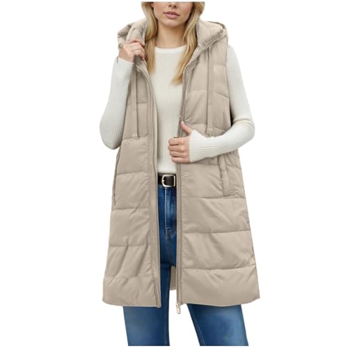 Sleeveless Winter Jacket for Women, Womens Long Puffer Vest with Hood Casual Full Zip Hooded Padded Outerwear Vests3