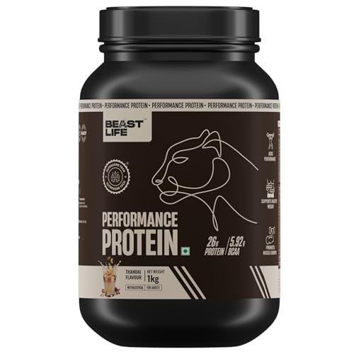 Image of BeastLife Performance Yeast Protein Powder | 25g Protein | Thandai Flavour|NABL Lab Certified | High Absorption for Muscle Growth |Smooth & Light, Easy to Digest with Ultrasorb Tech|5.64g BCAA | Best For Gut | Beta Glucan | Improves Immune Function | 1 Kg