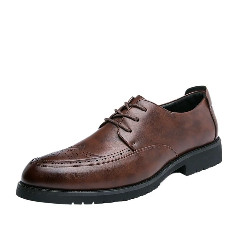 Mens Lace-Up Brogue Dress Shoes British Wedding Formal Business Casual Leather Oxford Footwear Stylish Groom Shoes