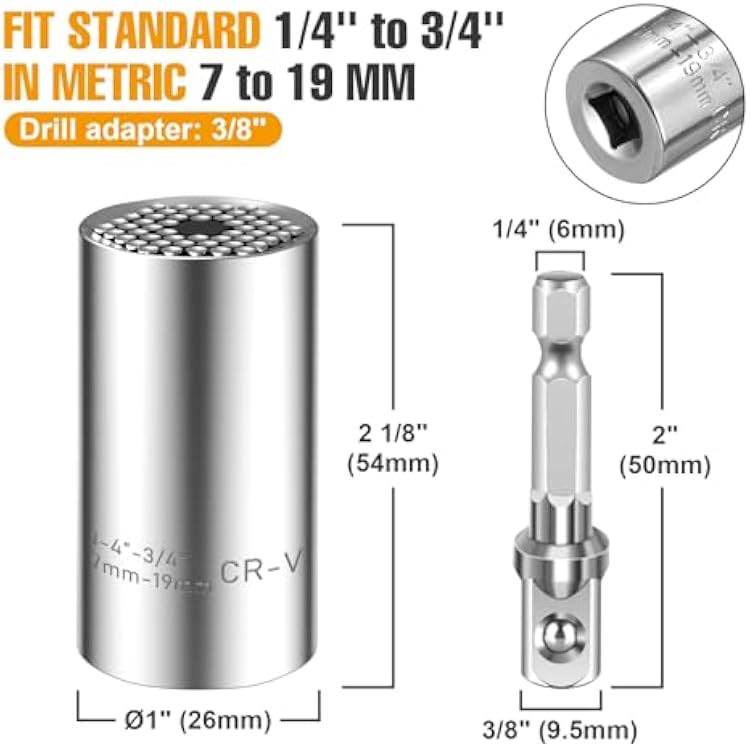Spurtar Universal Socket Set(11-32mm 7-19mm) for Unscrew Any Bolt Multi-Function Universal Socket Tool with 3/8 1/2 Power Drill Adapters Birthday Gift for Dad, Husband, Man, Handyman, Father Gadgets