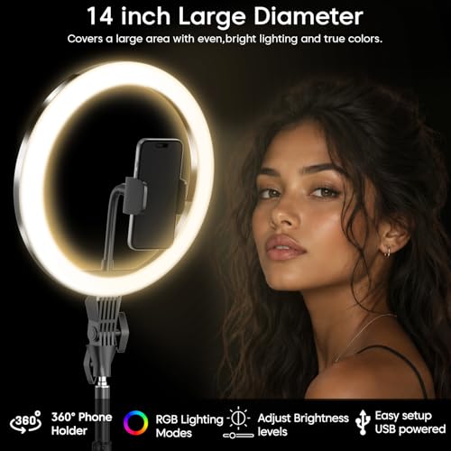 Image of Sounce 14 Inch RGB LED Ring Light with 7 Feet Tripod Stand & Hot Shoe Adapter | Dual Temperature & Dimmable Brightness | Compatible with Smartphones & Camera | for Photo Shoot, Video & Vlogging
