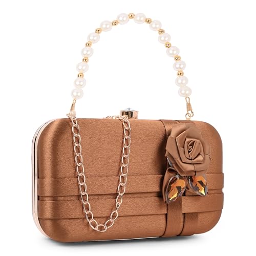 Image of ADISA Studded flower formal party clutch with pearl handle and gold chain for women and girls (CL111)