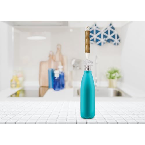 Image of HIC Kitchen Water Bottle Brush, Natural Bamboo with Non-Scratch Bristles, Set of 2