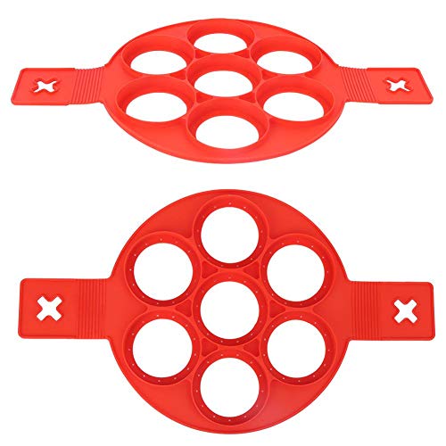 Fdit 2Pcs Eggs Pancake Non-Stick Pancake Machine Silicone Fryer 7-Hole Round Diy Egg Cake DIY Baking Cooking Accessory
