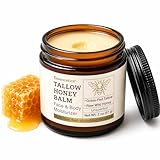 Organic Beef Tallow for Skin - Grass-Fed Tallow Balm with Raw Honey - Deep Moisturizing & Skin Repair for Dry, Sensitive Skin & Rough Patches - Non-Greasy Face & Body Balm, (Unscented 2 oz)