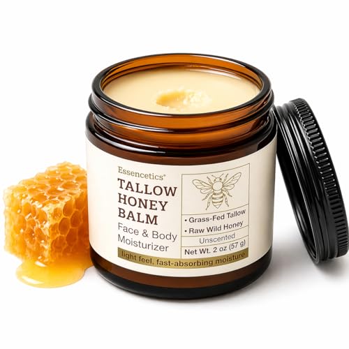 Organic Beef Tallow for Skin - Grass-Fed Tallow Balm with Raw Honey - Deep Moisturizing & Skin Repair for Dry, Sensitive Skin & Rough Patches - Non-Greasy Face & Body Balm, (Unscented 2 oz)
