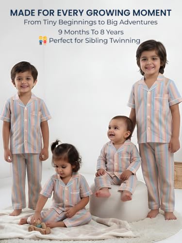 Image of POLKA TOTS 100% Pure Cotton Half Sleeve Night Suit for Kids, Girls & Boys | Cotton Pyjama Set | Unisex Night Dress for Children | Night Suit for Girls |Sleepwear for Kids | Winter Night Dress for Boys