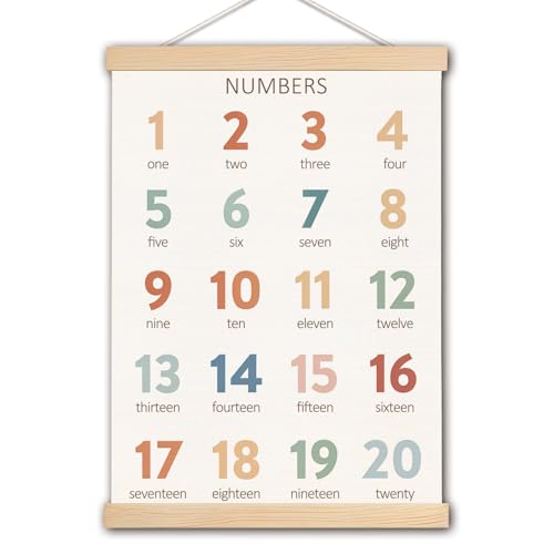 Image of Numbers 1-20 Poster Hanger Frame, Nursery Wall Decor, Boho Classroom Decor, Numbers from 1 to 20 Educational Wall Art Banner for Nursery Kids Room Playroom Classroom Preschool Decor, 12.5x17 Inch