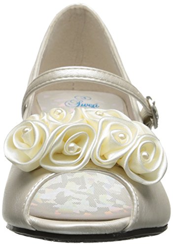 Swea Pea & Lilli Girl's Peep Toe Dress Shoe with Satin Flowers Ivory 4