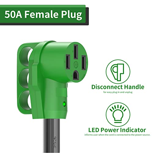 Rvguard 4 Prong 30 Amp To 50 Amp Rv Generator Adapter Cord 12 Inch Stw, L14-30P Locking Male Plug To 14-50R Female With Led Power Indicator, Green #TOP4