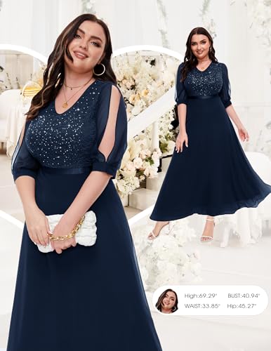 Image of Wedtrend Women's Sequin Dresses Sparkly Glitter Dress Split Sleeves Formal Dresses Maxi Evening Dress