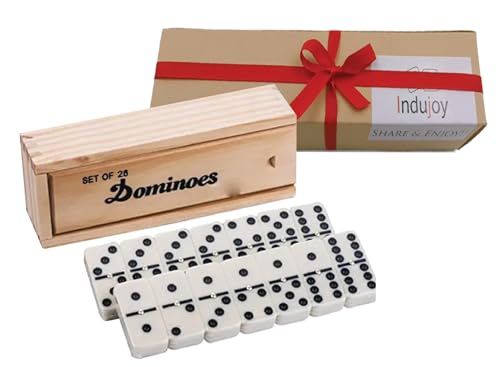 Indujoy Dominoes Set for Adults, Double Six, Double 6 Professional Domino Tiles with Wooden Box, 28 pcs Domino Set 28 Tiles with Natural Wooden Case - Gift Ready Boxed