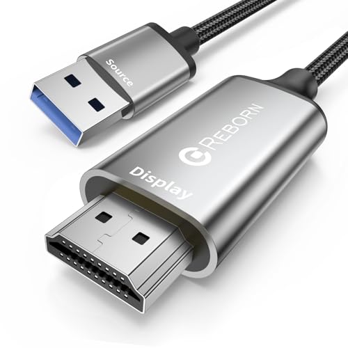 Reborn USB to HDMI Adapter Cable 6FT, 1080P@60Hz USB 3.0 to HDMI Multi-Display Cable Converter Suitable for Macos Windows 7/8/10/11 - Driver Installation is Required
