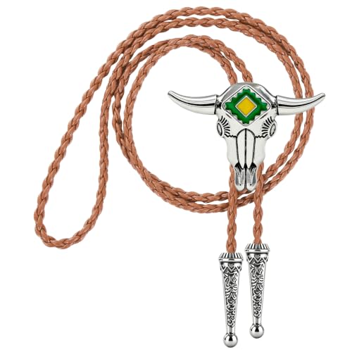 Image of Jeilwiy Bolo Tie for Men Western Cowboy Tie Necklace Gold Bolo Tie Leather Necktie Halloween Tie Accessories for Women