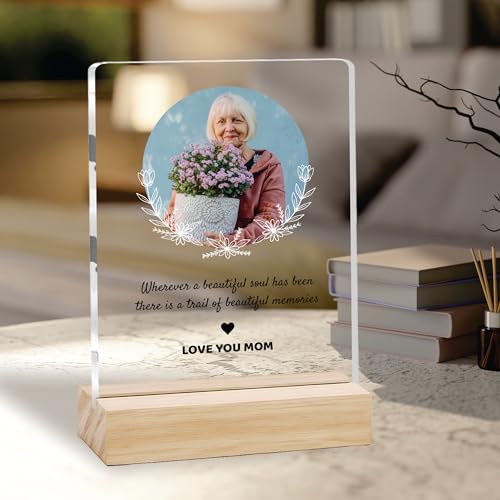 Image of Giftplease Customized Photo And Text Frame With Wooden Stand | Personalised Printed Photo Frame | Gift For Mom | Birthday | Mother's Day | Anniversary (Transparent, 5MM, 6 * 8 Inches), Tabletop