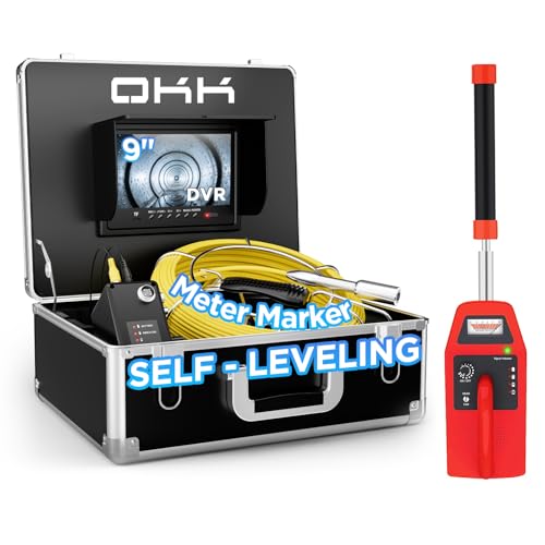Okk Sewer Camera with Locator, Drain Camera 100ft with 512Hz Sonde, Pipe Inspection with Self-Leveling, Industrial Endoscope with DVR, 9