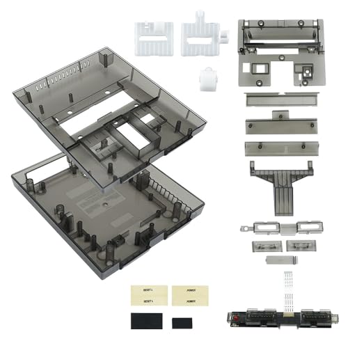 Guscio di ricambio per console SNES custodia protettiva semitrasparente per SNES SNS-001 con accessori di montaggio compatibile con più modelli di schede madri SNES nero trasparente