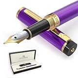 Dryden Designs Fountain Pen. Medium Nib Premium Box | 6 Ink Cartridges Included (Decadent Purple)