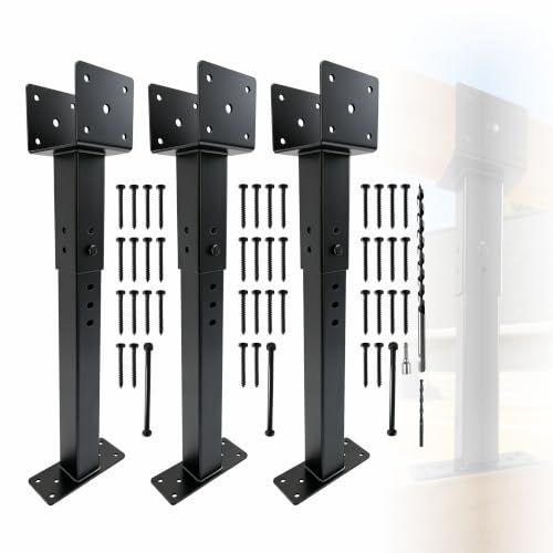 Roof Riser Brackets, 3.6" Adjustable Saddle, 14-18in Height Adjustable, Electrostatic Sprayed Finish, Rust & Corrosion Resistant Premium Metal Pergola Bracket 3 Pack
