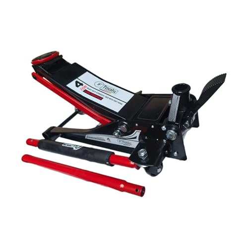 Gato hidráulico de 4T de doble pistón con pedal – Extra plano 75–500 mm – Elevación rápida y ruedas de 360° – Auto, SUV y furgoneta – Gato de taller profesional para maniobras