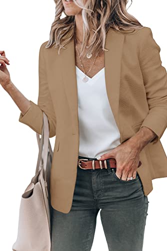 Cicy Bell Womens Casual Blazers Open Front Long Sleeve Work Office Jackets Blazer(Dark Khaki,Large) #TOP1