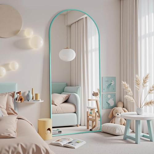 Full Length Mirror, 58"x18" Floor Mirror, Arch Floor Standing Mirrors Freestanding Arch Full Body Mirrors with Stand for Bedroom, Hanging Mounted for Living Room Cloakroom, Blue