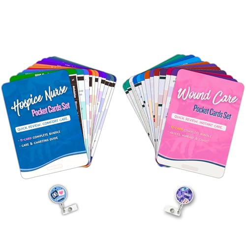 Hospice & Wound Care Nurse Essentials Badge Cards with 2 Reels, PPS Fast Scale, Pressure Ulcer Staging & Measurement Tools, 23 PVC Charting Pocket Guide for Home Health