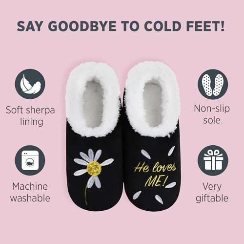 Snoozies Pairable Slipper Socks - Funny House Slippers for Women, Non-Slip Fuzzy Slipper Socks - Love You More2