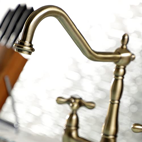 Kingston Brass Ks1273Axbs Heritage 8-Inch Kitchen Bridge Faucet With Brass Sprayer, Antique Brass, 8-3/4-Inch #TOP6